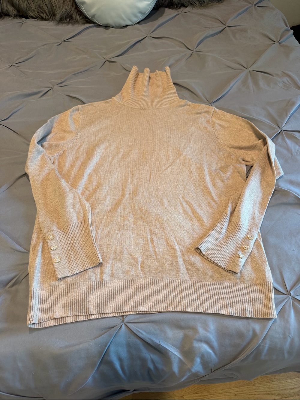 Cream Turtleneck Sweater with Button Cuffs